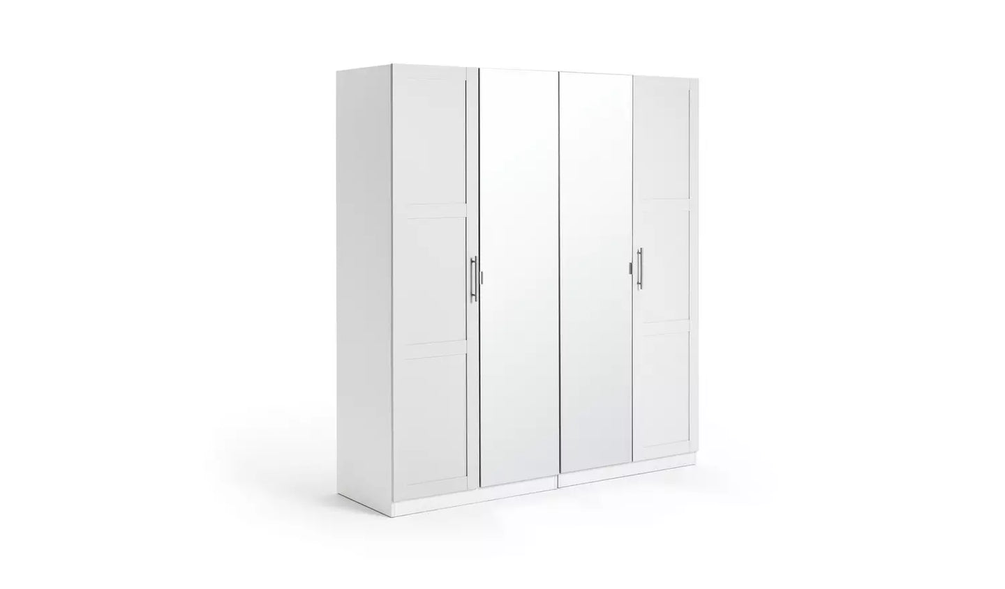 Habitat Munich Panelled 4 Door Mirror Wardrobe - Light Grey